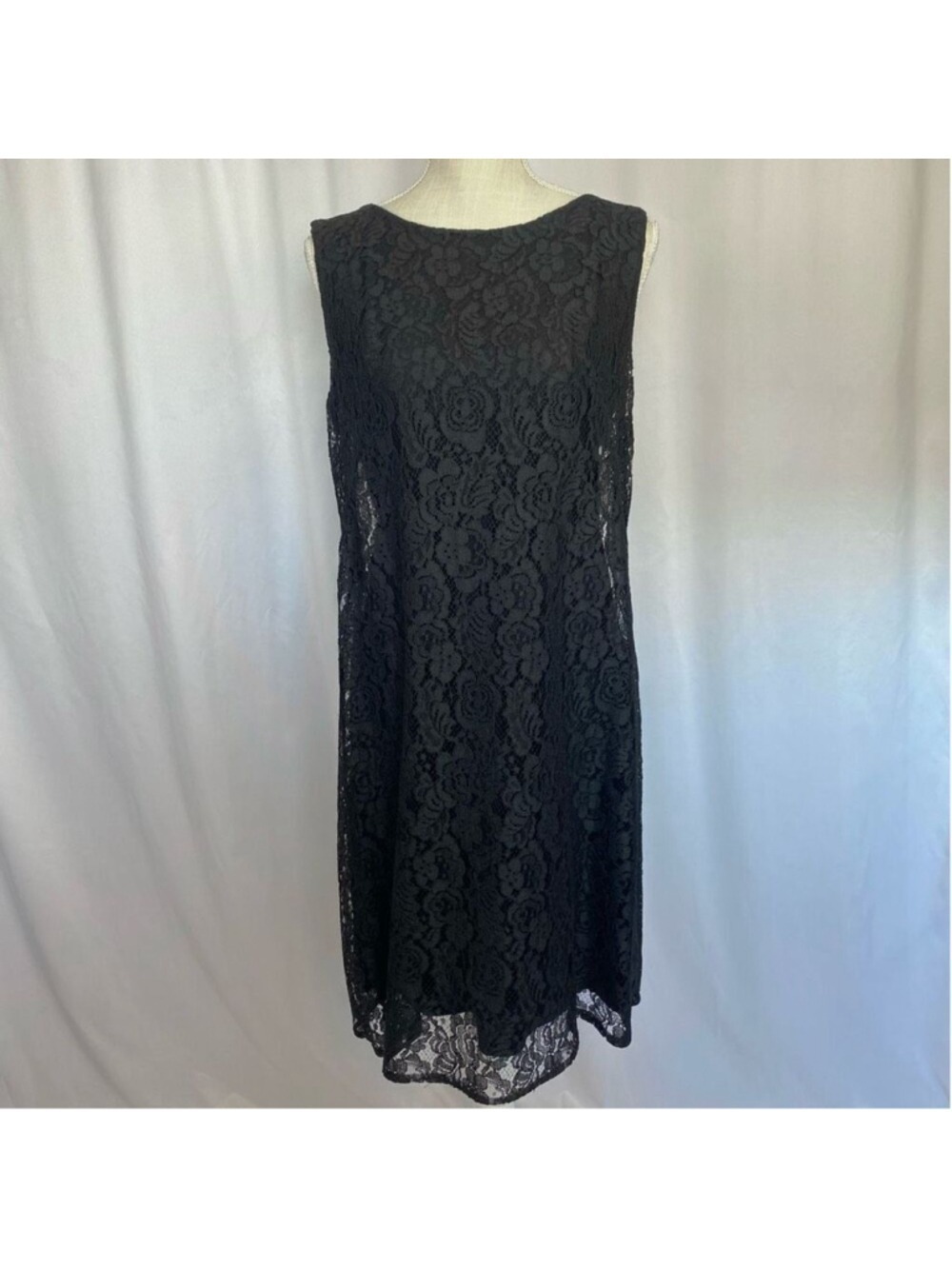 Vintage 60s 50s Black Dress Lace Overlay Sleeveless Bow Union Made Cocktail SZ S - Picture 2 of 13